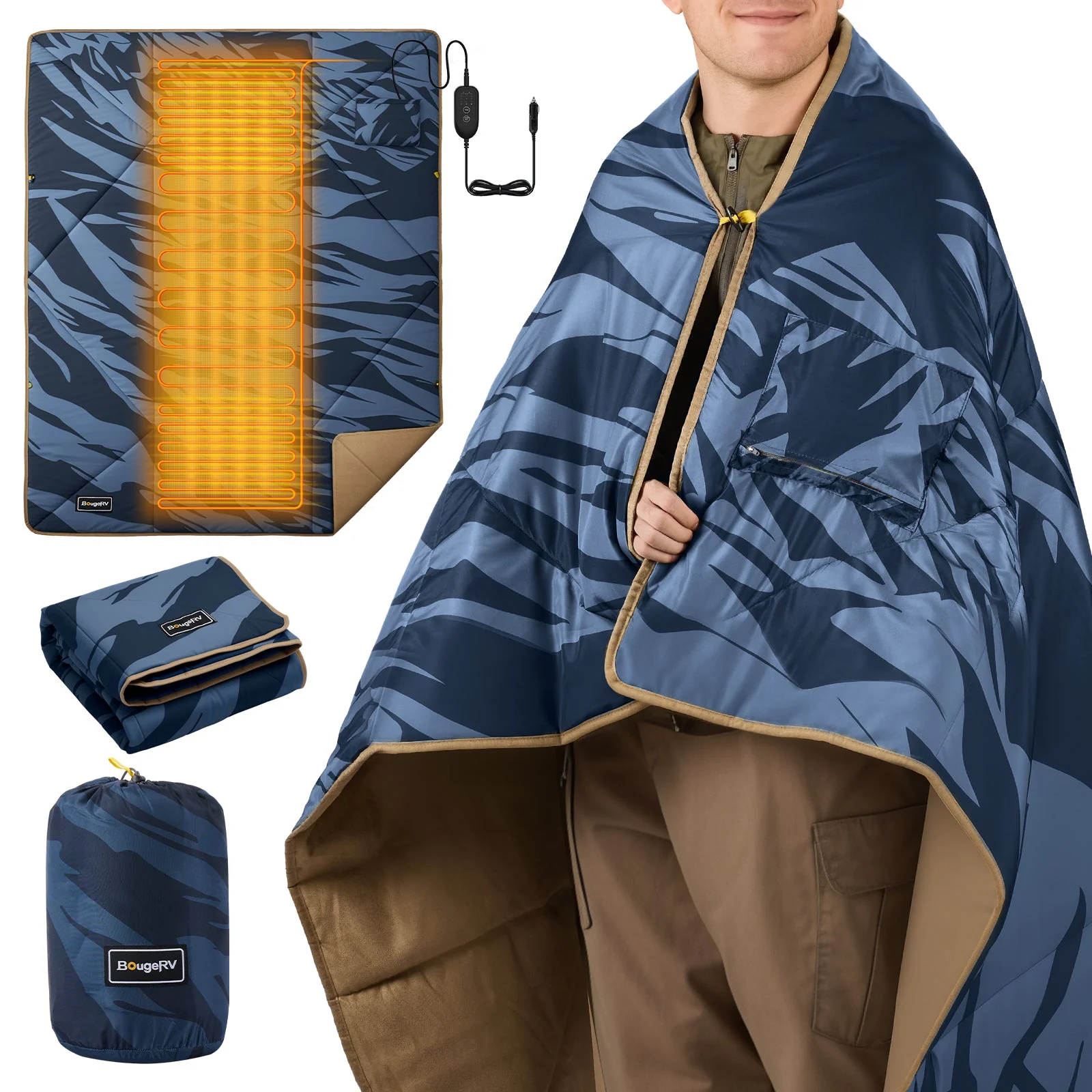 BougeRV 12V Outdoor Heated Blanket-5 Heat Settings, APP Remote Control(Blue) - Image 13