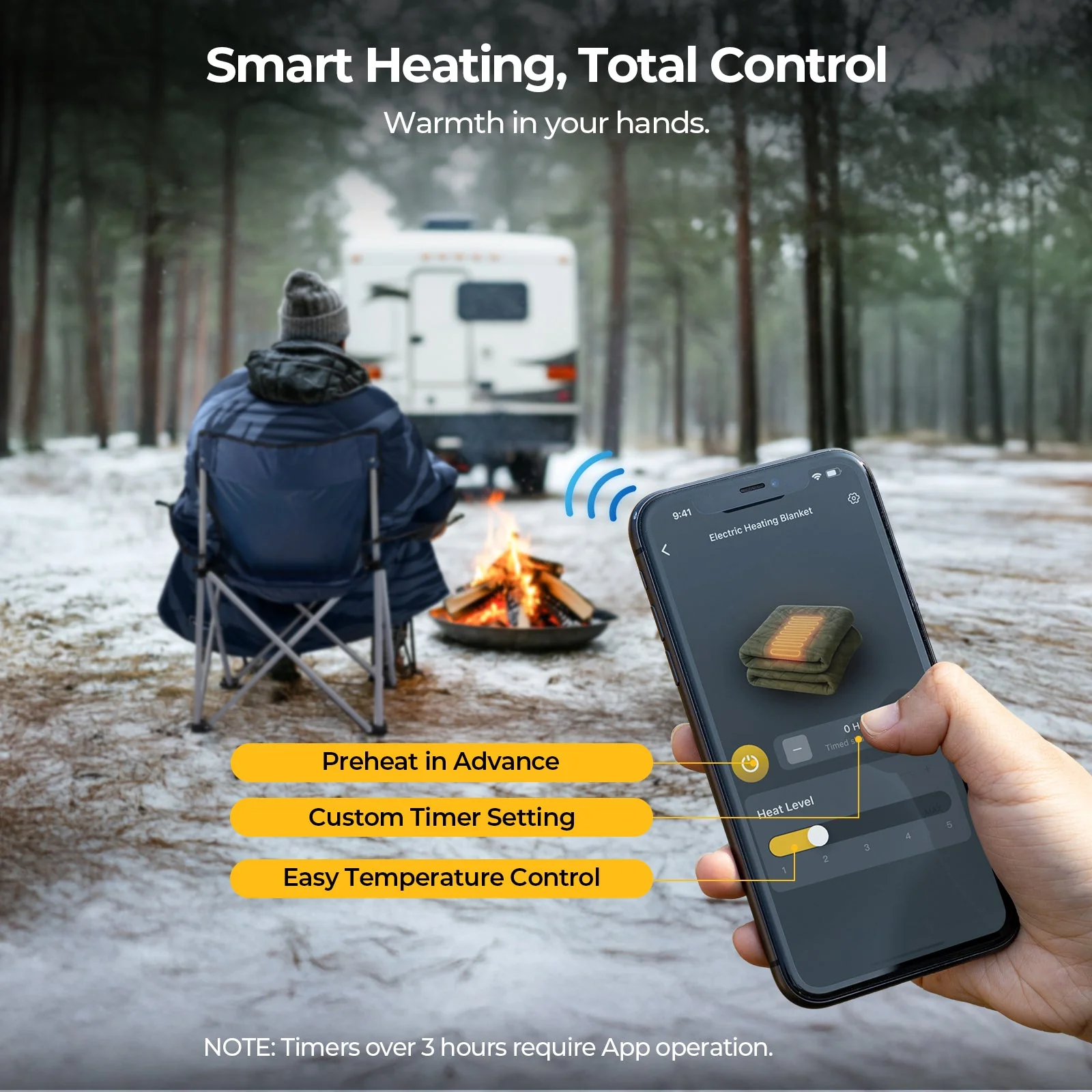 BougeRV 12V Outdoor Heated Blanket-5 Heat Settings, APP Remote Control(Blue) - Image 6